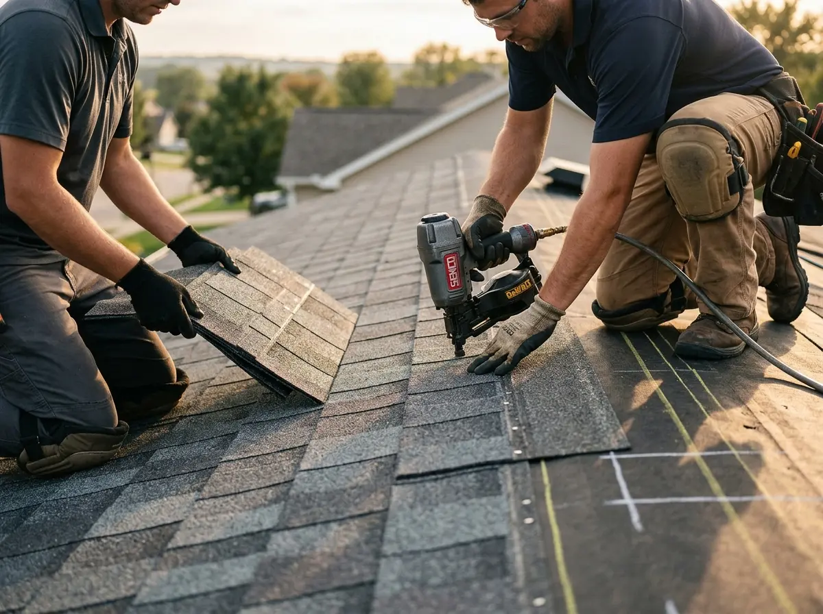 Professional roofer working on a residential roof in Drexel Heights